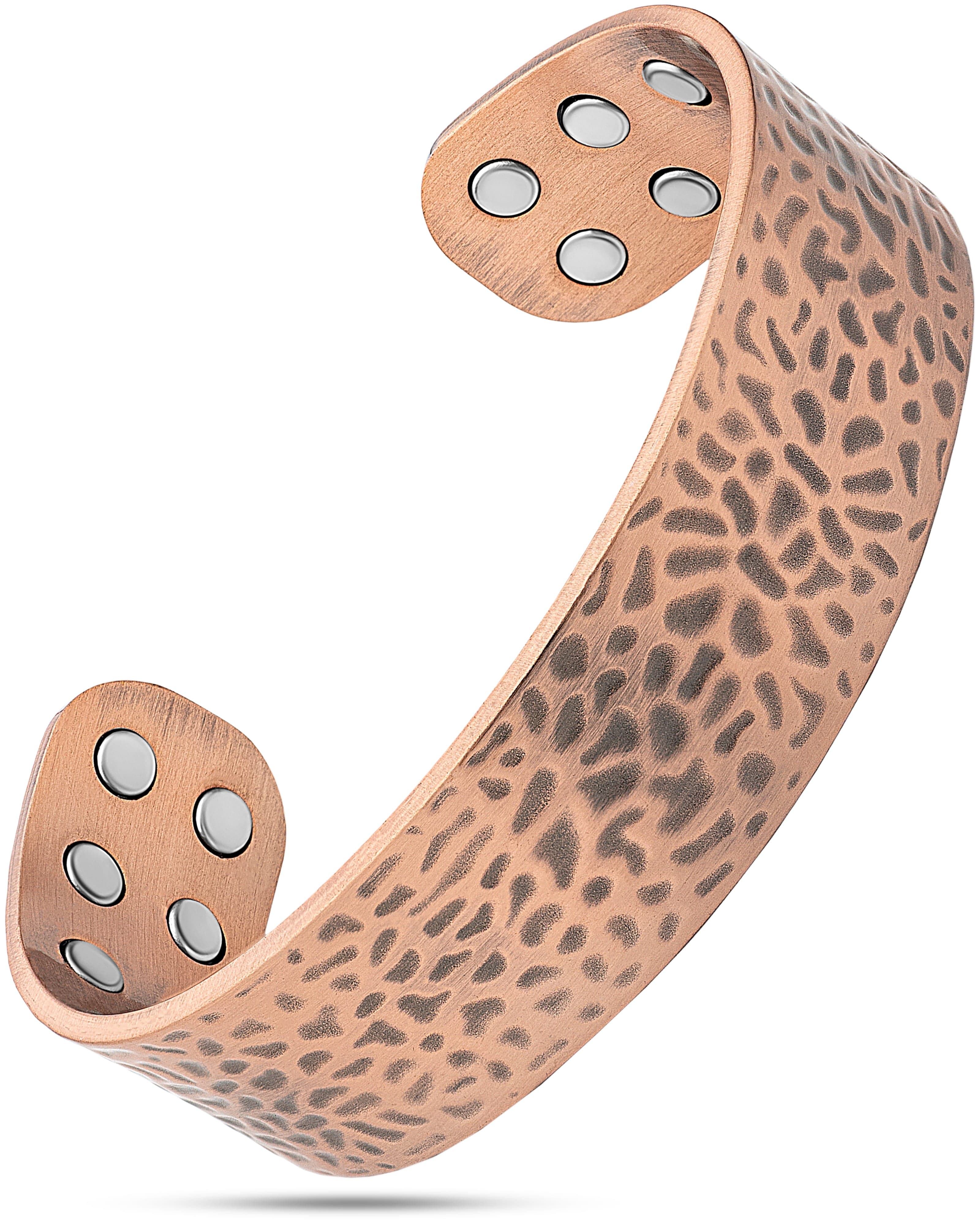 Mega Strength Magnetic Therapy Bracelet Wide Hammered Copper Cuff