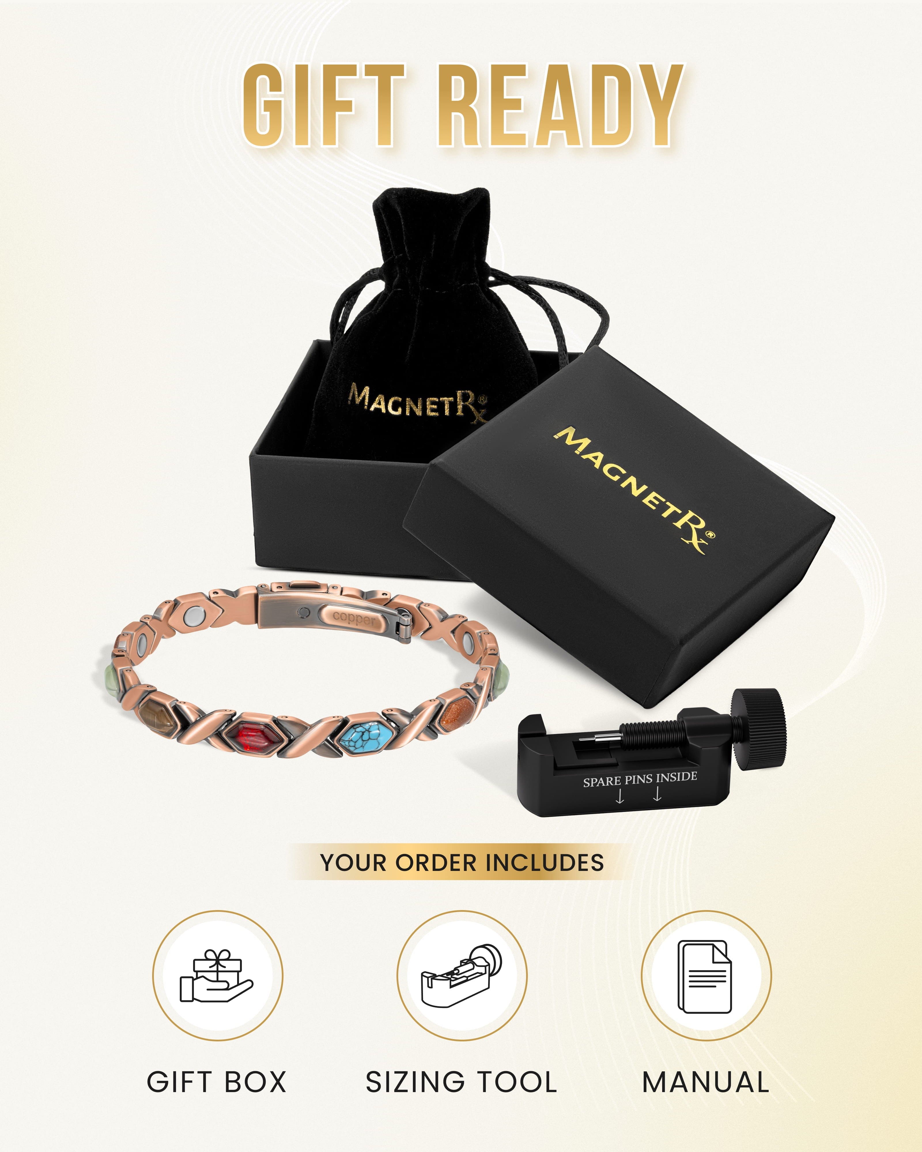 Women's Ultra Strength Pure Copper Magnetic Bracelet (Mixed Stones)