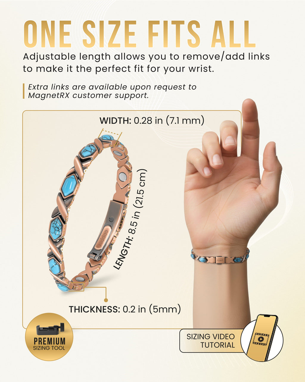 Women's Ultra Strength Pure Copper Magnetic Bracelet (Turquoise XO)
