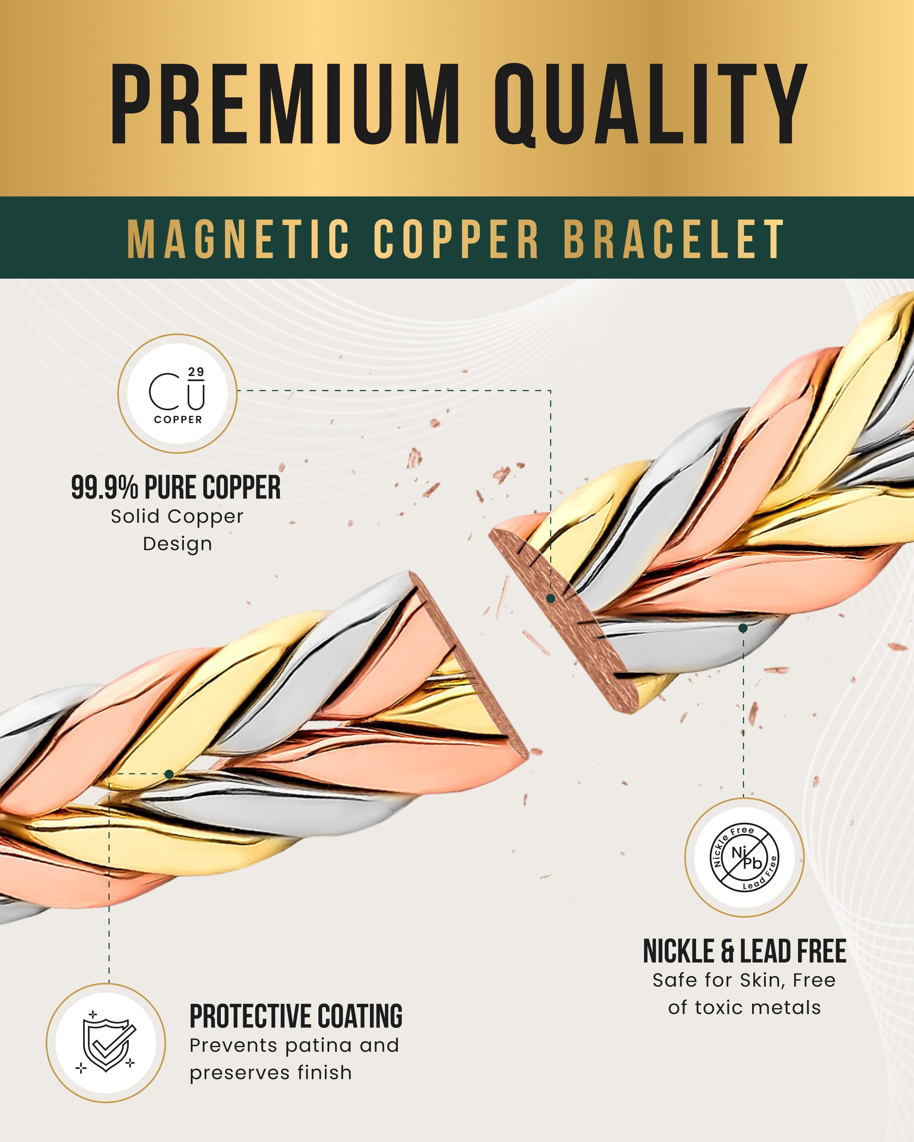 Woven Tri-Tone Magnetic Therapy Bracelet Cuff