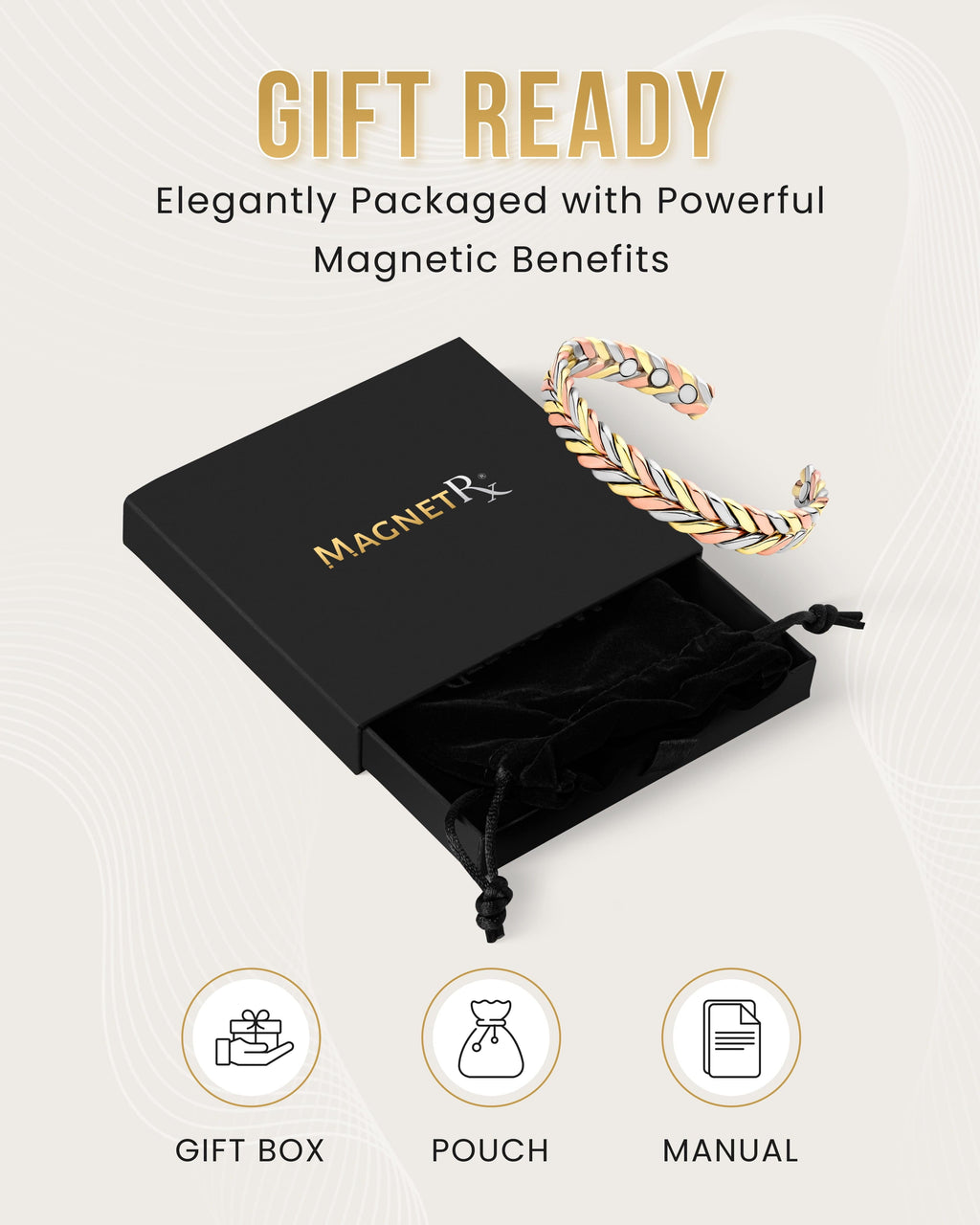 Woven Tri-Tone Magnetic Therapy Bracelet Cuff