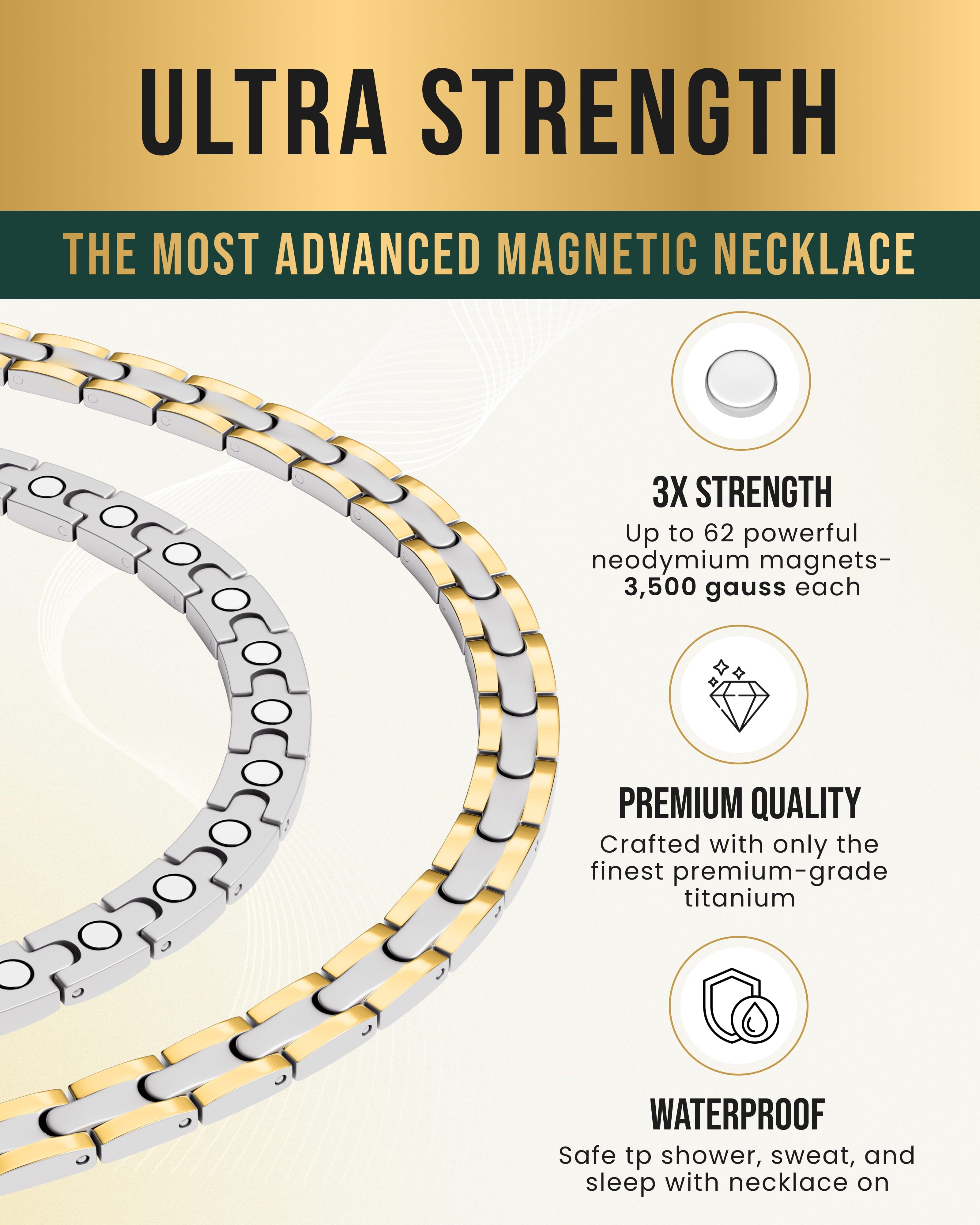 Powerful Silver & Gold Titanium Magnetic Therapy Necklace