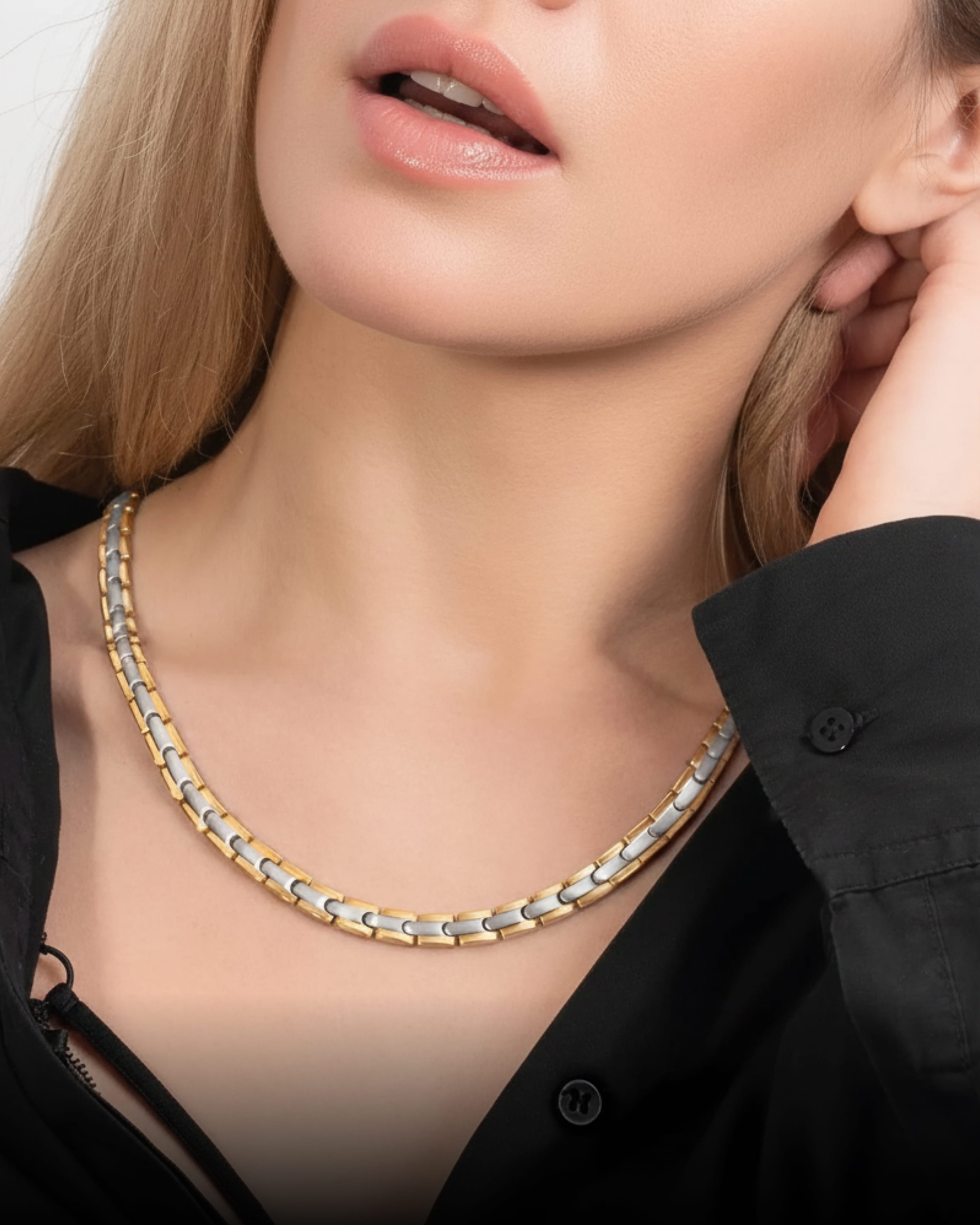 Powerful Silver & Gold Titanium Magnetic Therapy Necklace