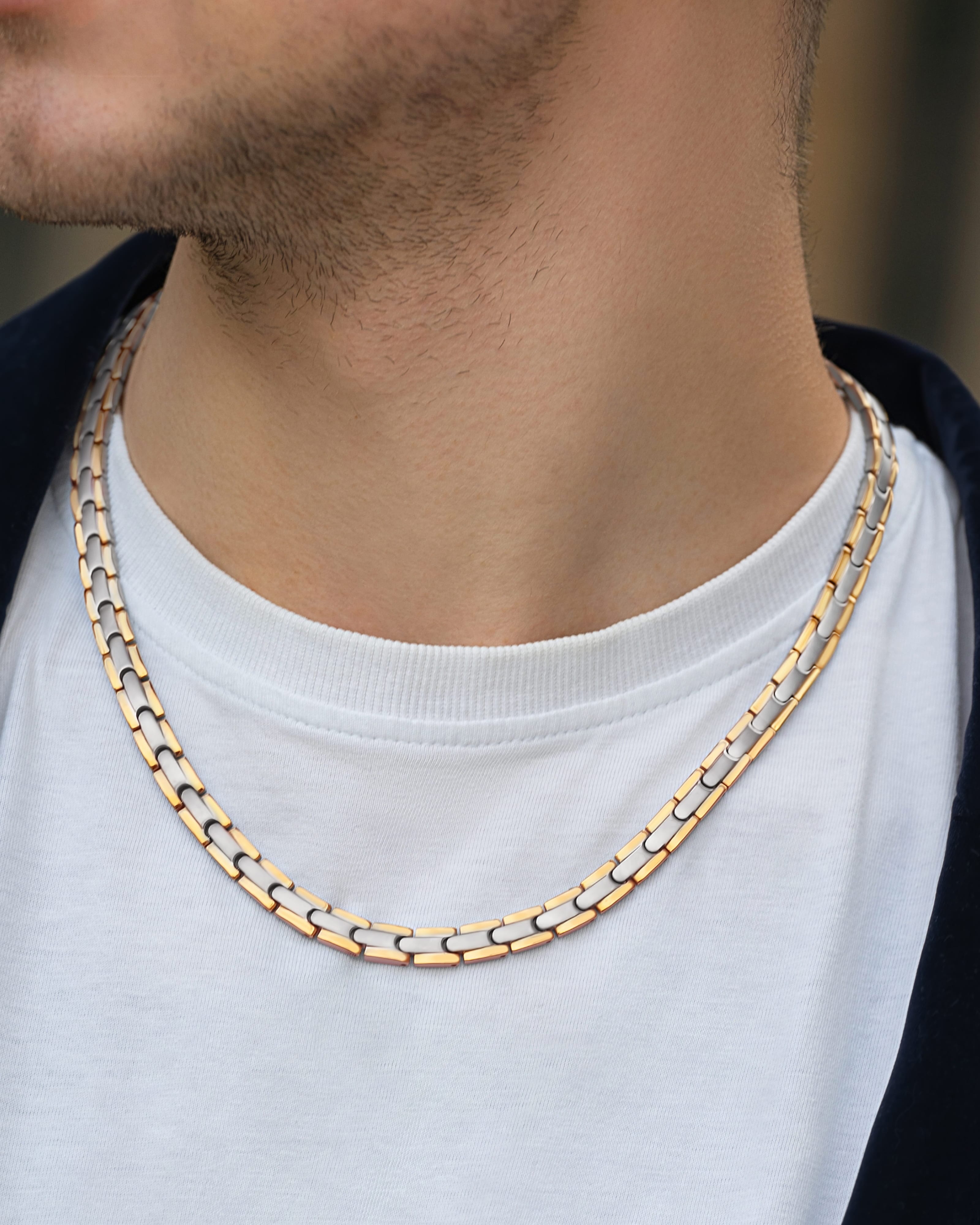 Powerful Silver & Gold Titanium Magnetic Therapy Necklace