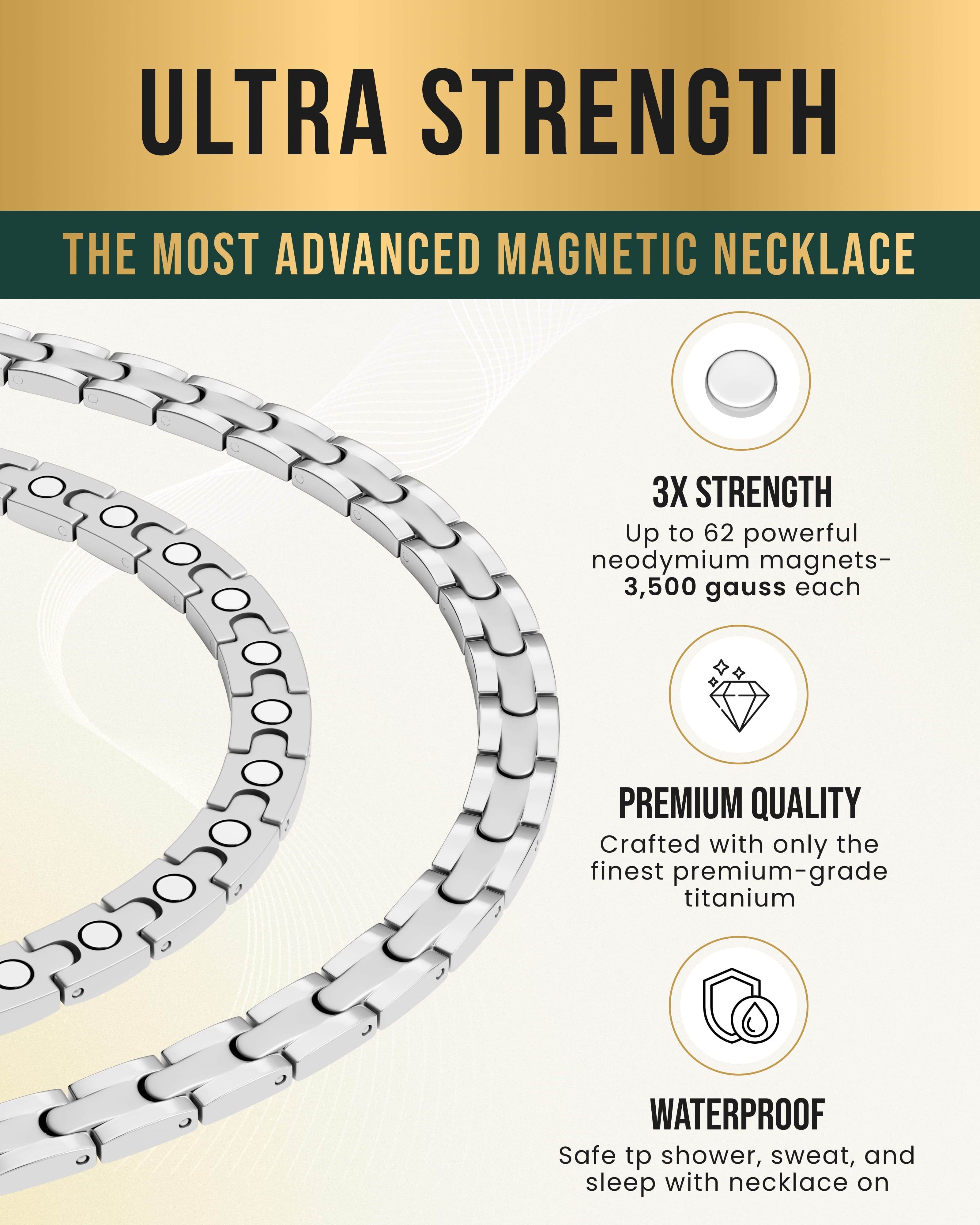 Powerful Silver Titanium Magnetic Therapy Necklace
