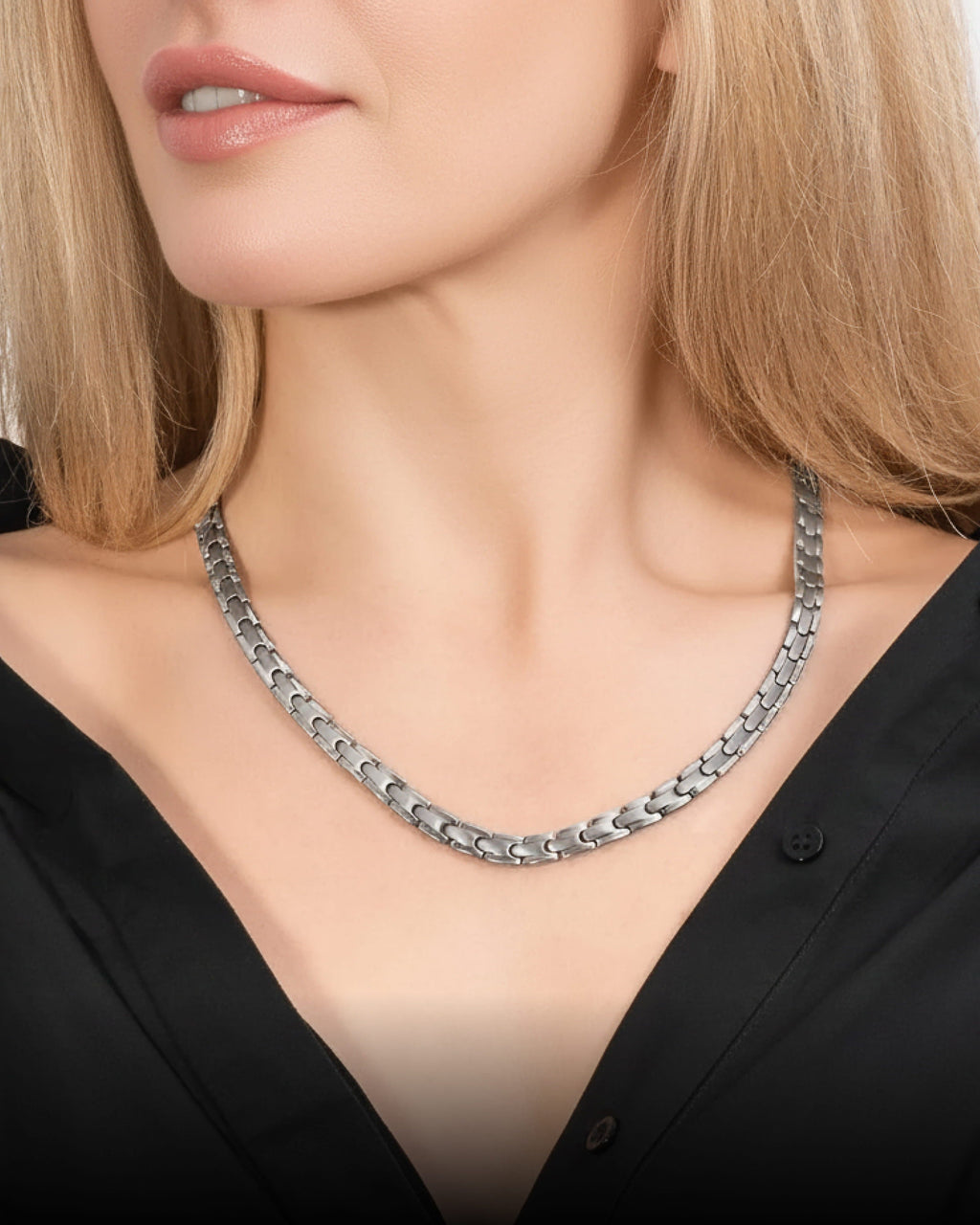 Powerful Silver Titanium Magnetic Therapy Necklace