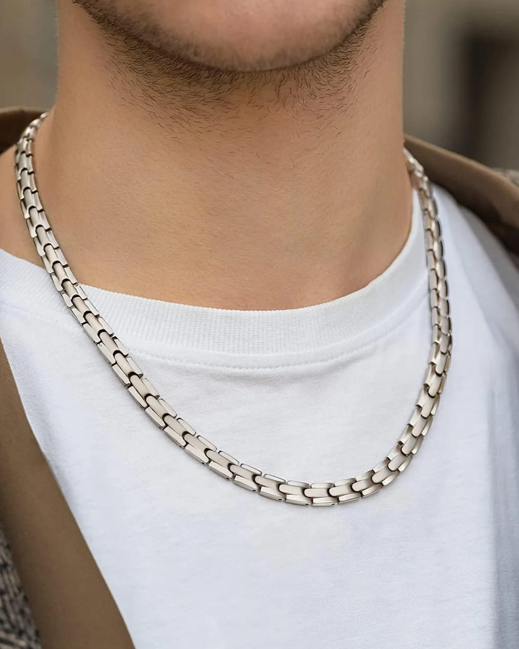 Powerful Silver Titanium Magnetic Therapy Necklace