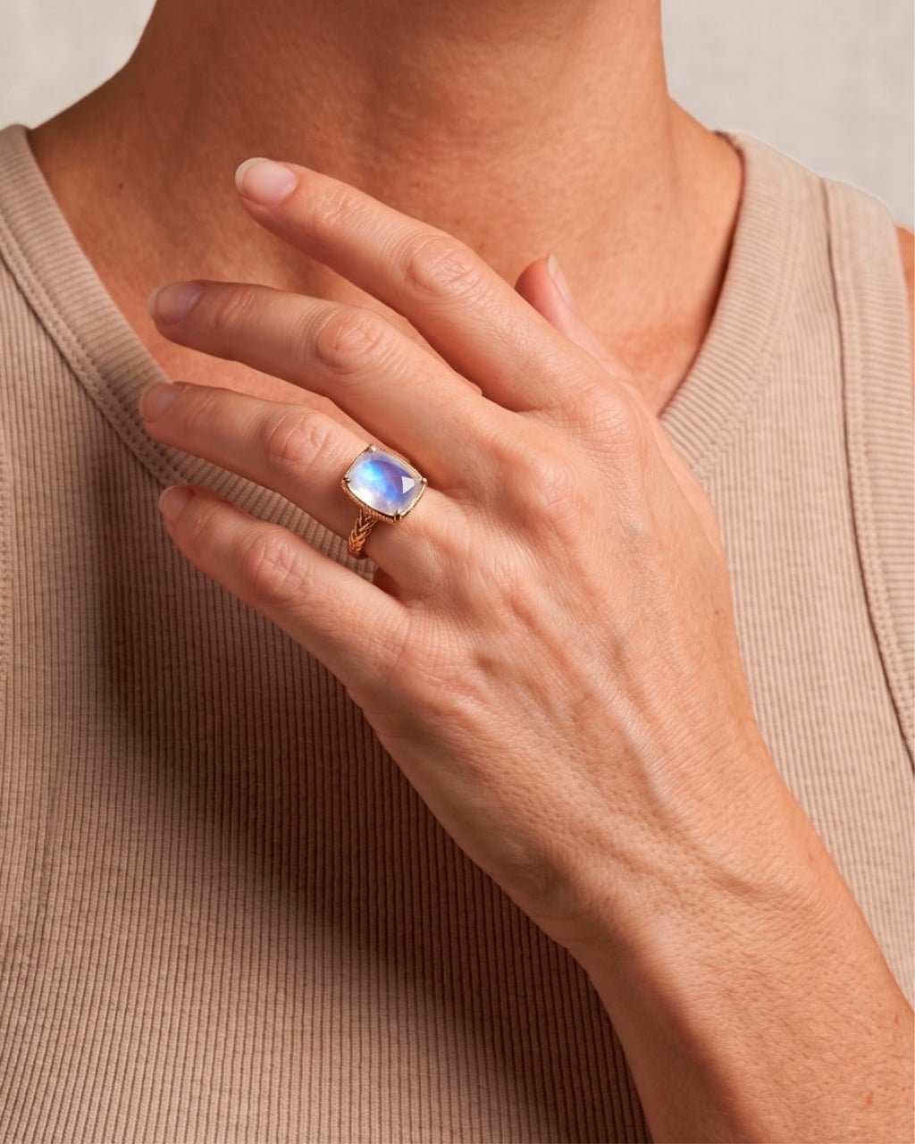 Sterling Silver Elongated Cushion Moonstone Cocktail Ring