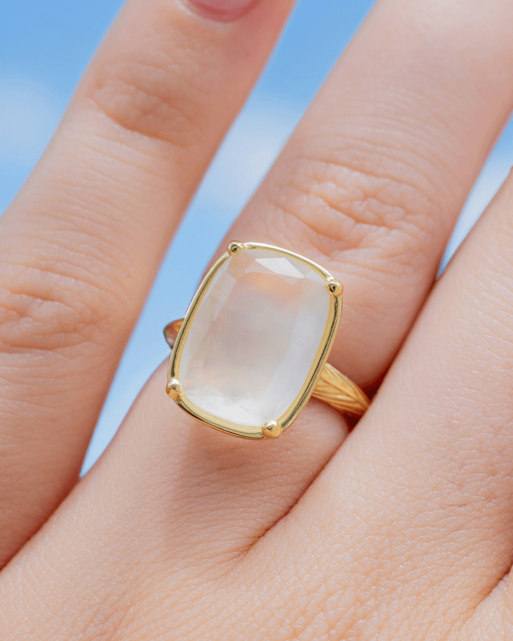 Sterling Silver Elongated Cushion Moonstone Cocktail Ring