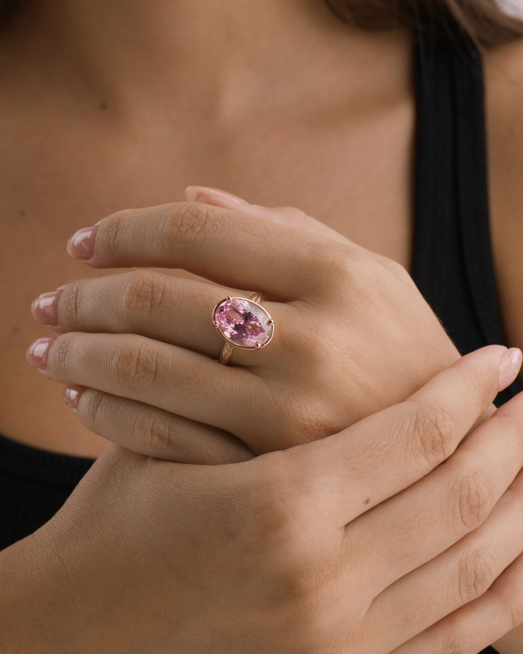 Sterling Silver Oval Cut Pink Sapphire CZ Cocktail Ring