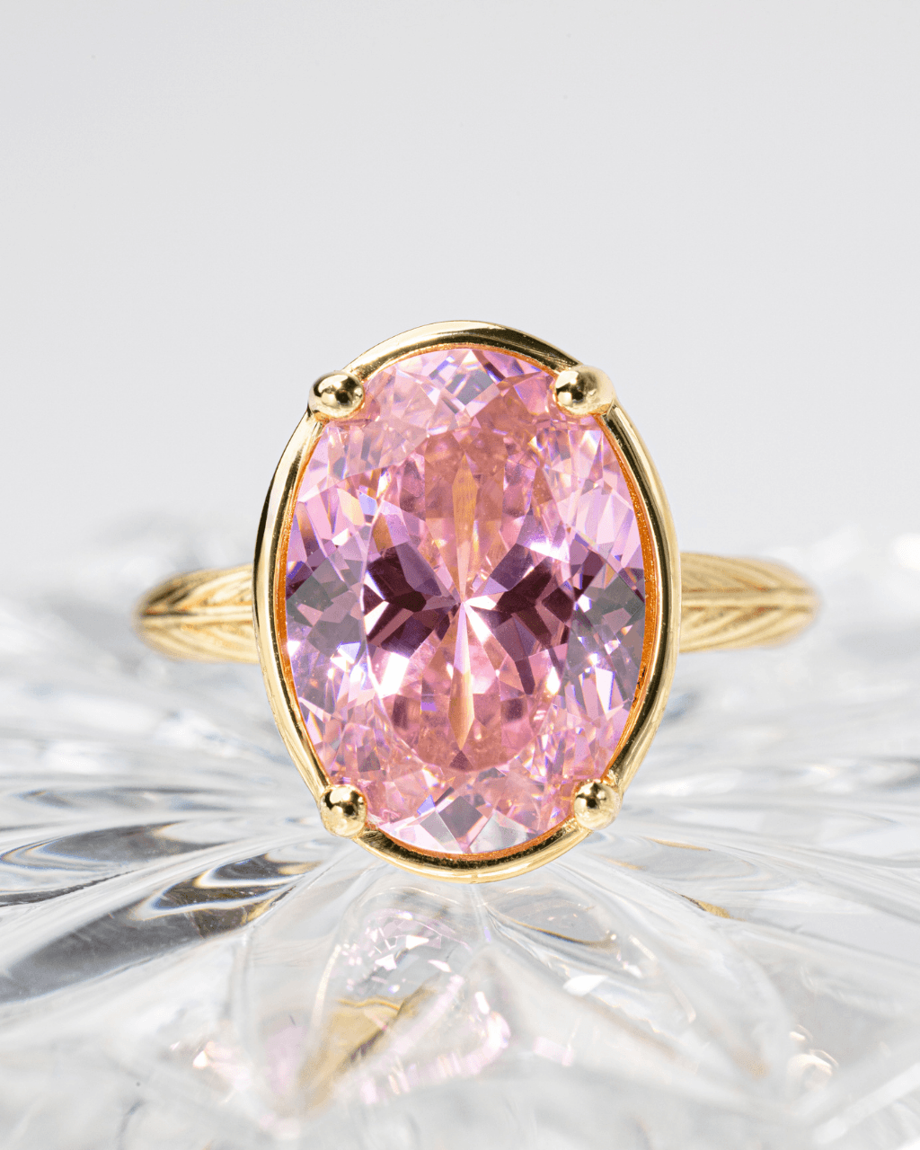Sterling Silver Oval Cut Pink Sapphire CZ Cocktail Ring