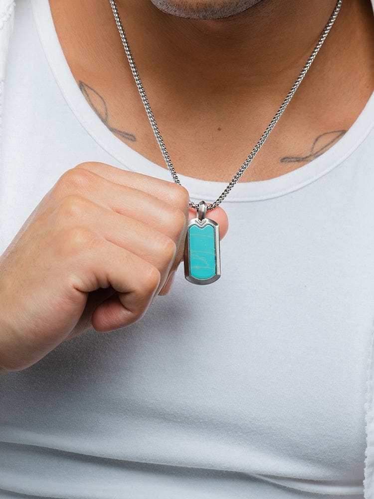 Turquoise Dog Tag Pendant Necklace