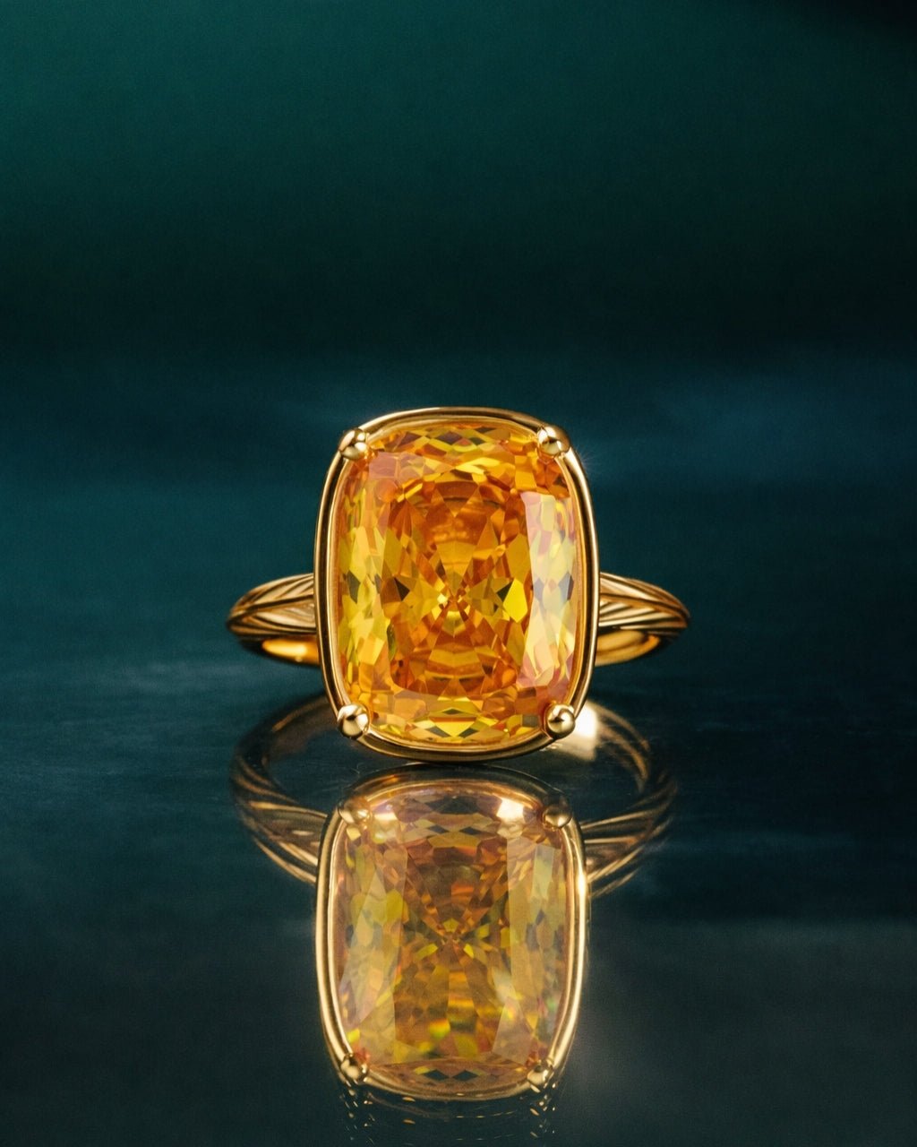 Sterling Silver Elongated Cushion Canary CZ Cocktail Ring