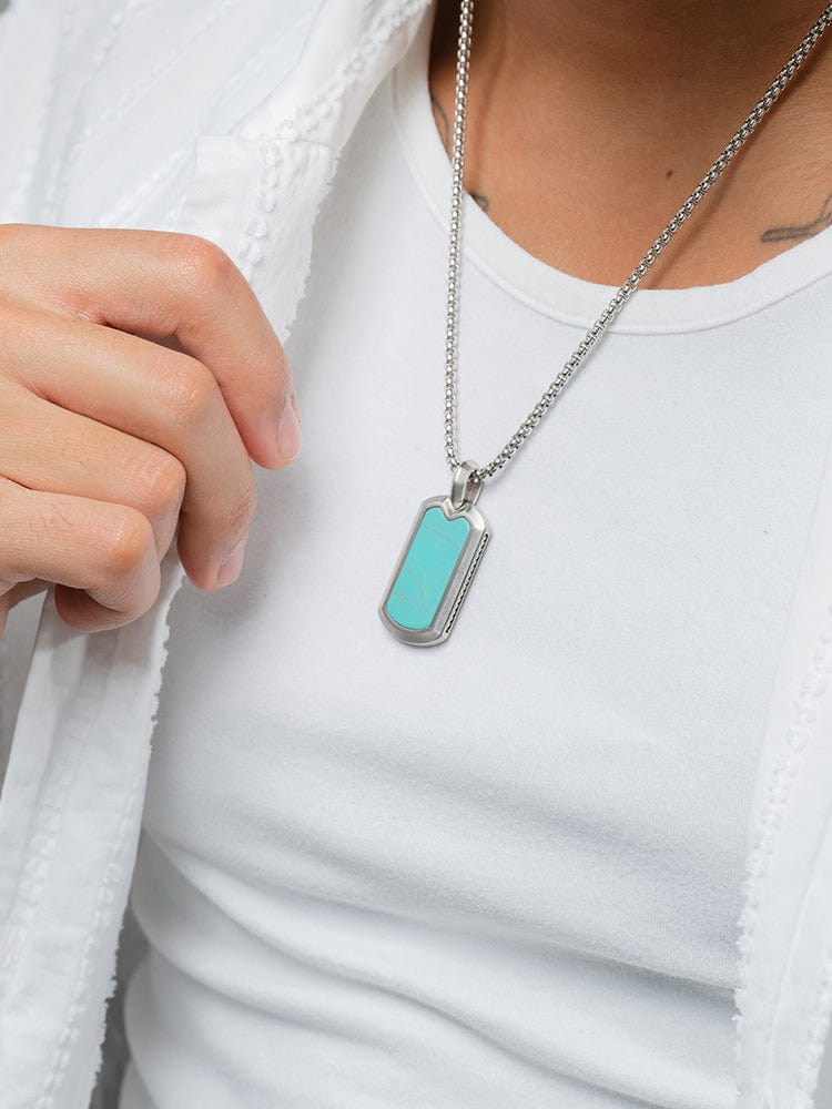 Turquoise Dog Tag Pendant Necklace